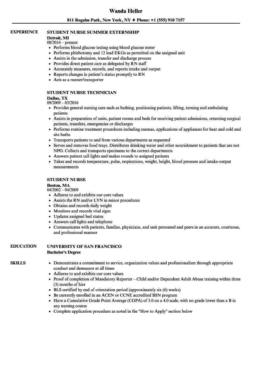 Student Nurse Resume Samples