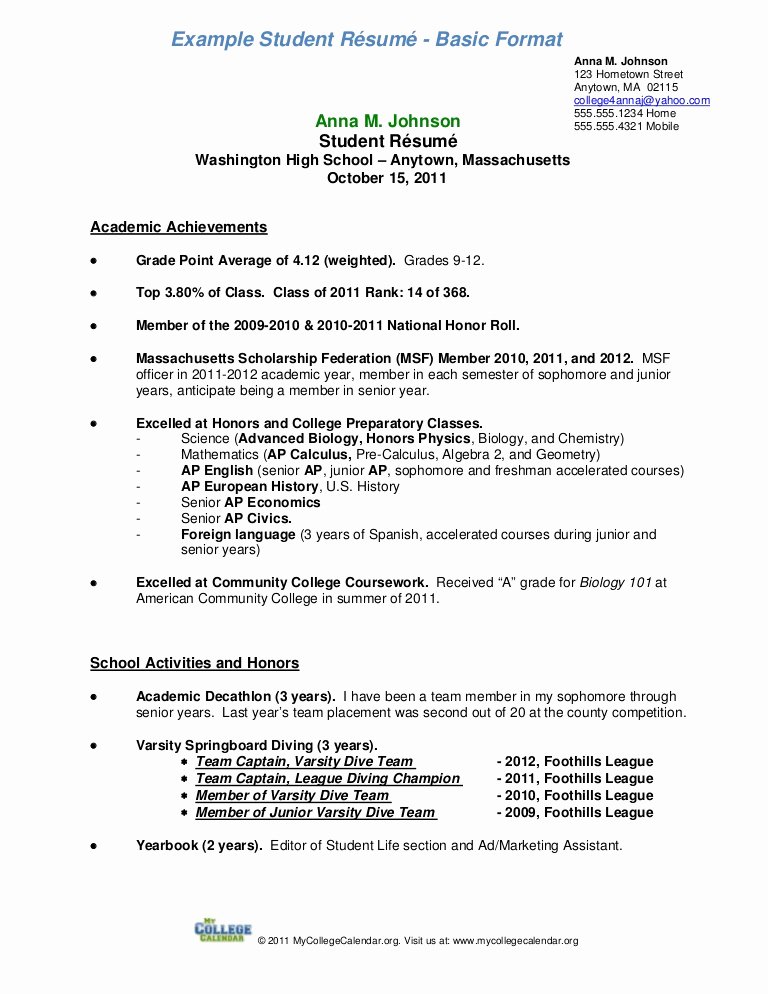 Student Resume format A
