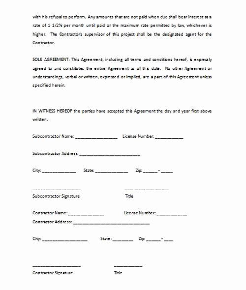Subcontractor Agreement Template Microsoft Word Templates