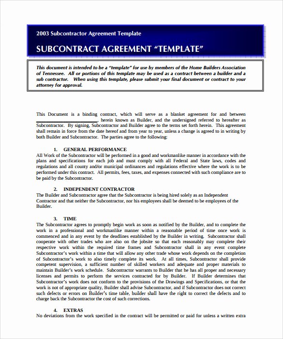 subcontractor contract template