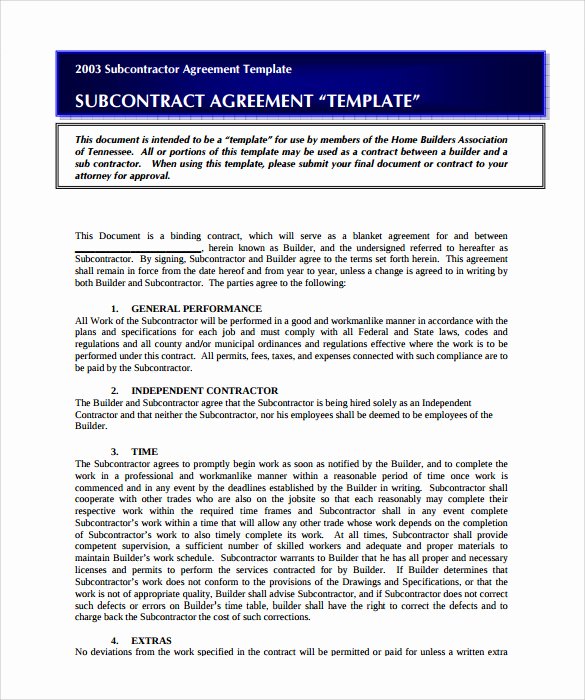 Subcontractor Contract Template 10 Download Documents