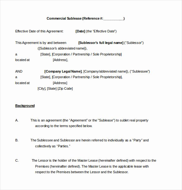 Sublease Agreement Template – 15 Free Word Pdf Document