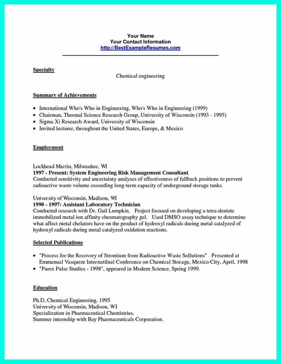 Successful Objectives In Chemical Engineering Resume