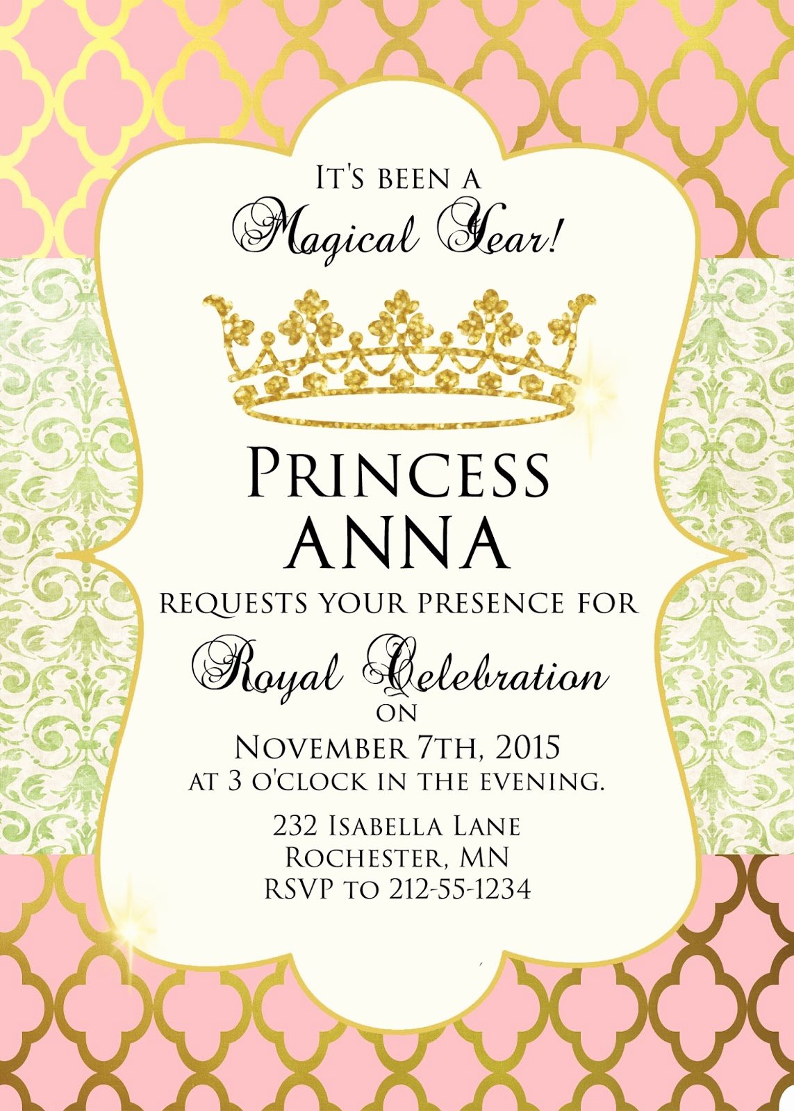 Sugar and Spice Invitations Pink and Gold Princess Party