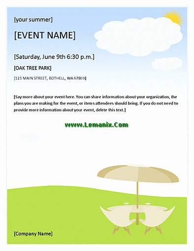 Summer event Flyer for Microsoft Publisher Templates for