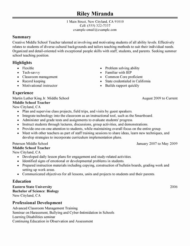 Summer Teacher Resume Examples Created by Pros