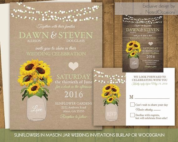 Sunflower Wedding Invitation Set Rustic Wedding