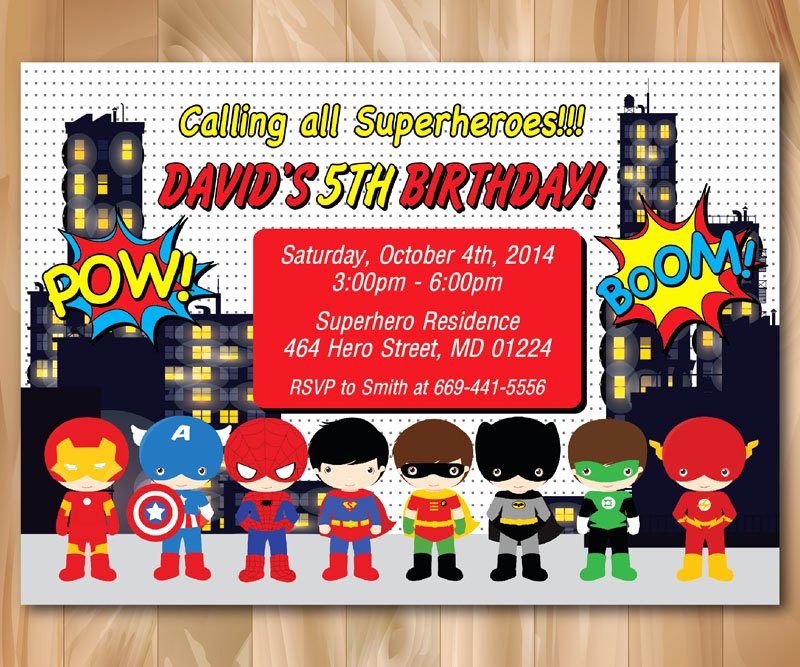 Super Hero Birthday Party Invitation Superhero Pop Art Bday