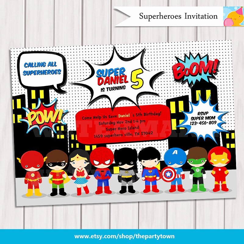 Super Hero Birthday Party Pop Art Superhero Invitation