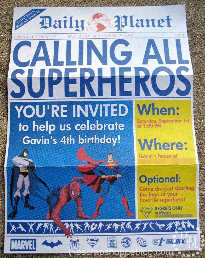 Superhero Newspaper Birthday Invitation the Scrap Shoppe