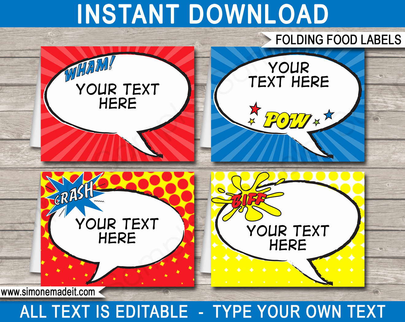 Superhero Party Food Labels Place Cards