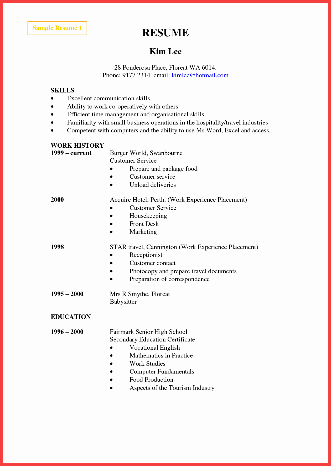 resume format for supermarket job