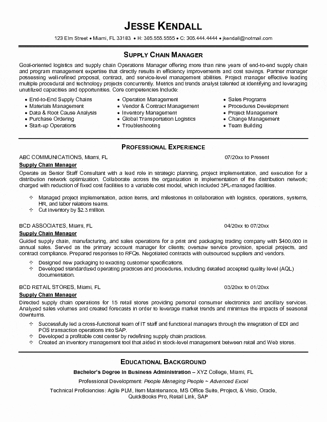 Supply Chain Manager Resume