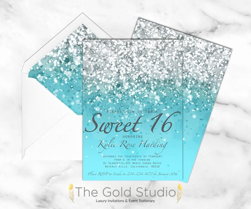 Sweet 16 Invitation Sweet Sixteen Blue Glitter Invite