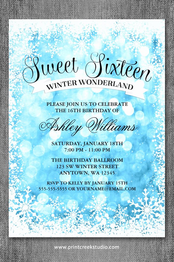 Sweet 16 Winter Wonderland Glitter Lights Invitations