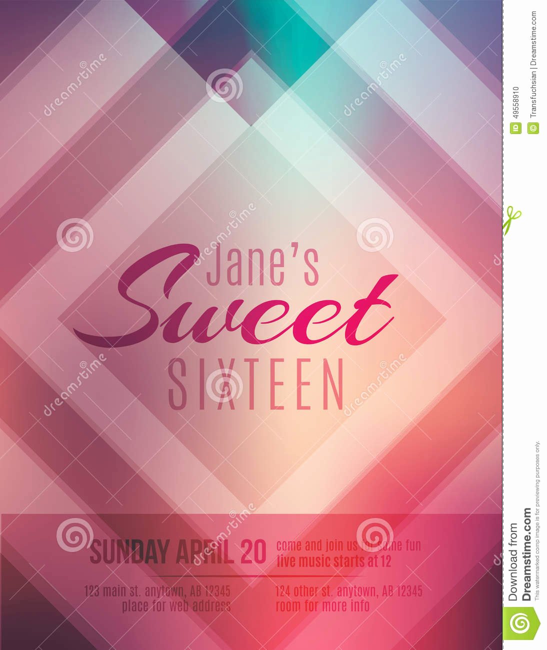Sweet Sixteen Party Invitation Flyer Template Stock Vector