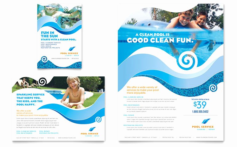 Swimming Pool Cleaning Service Flyer &amp; Ad Template Word