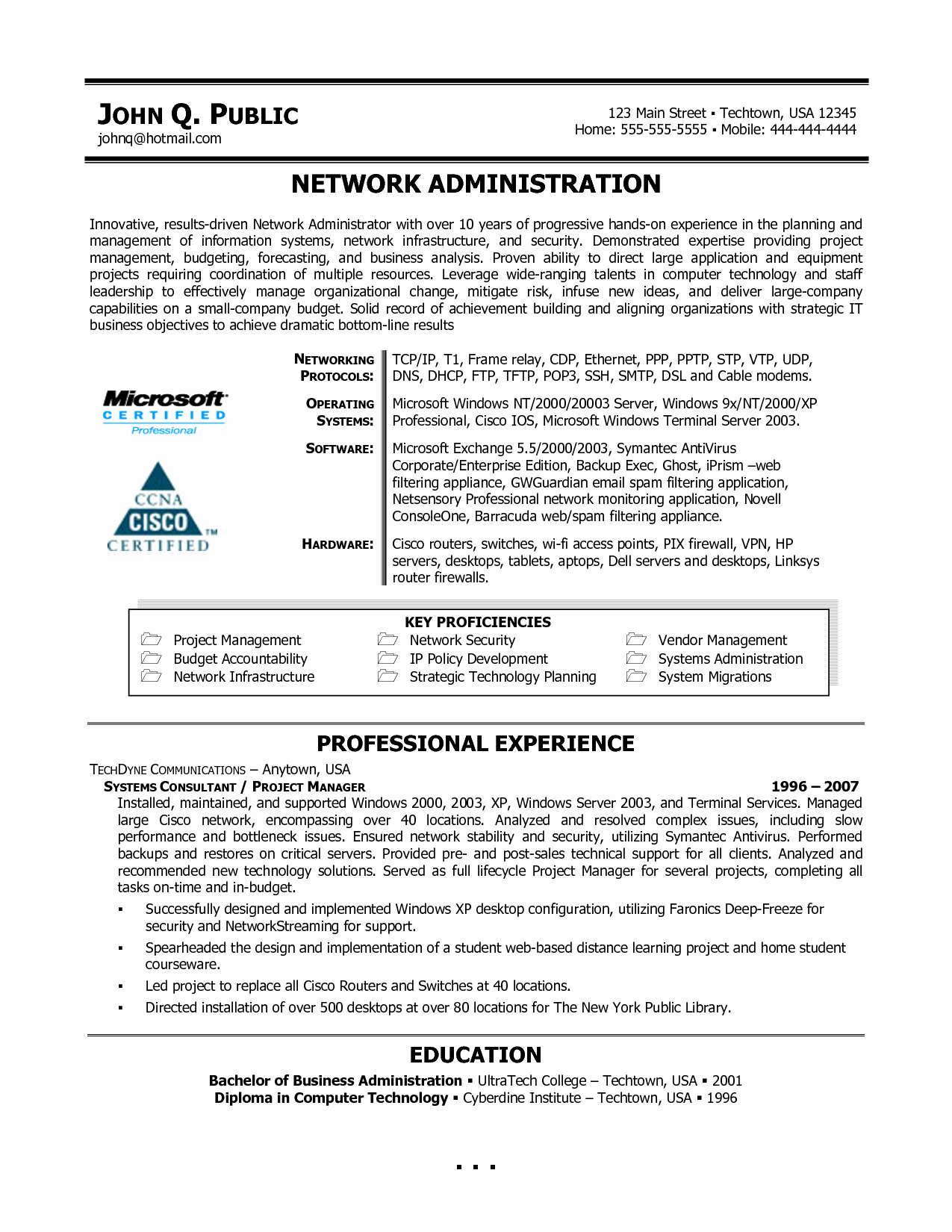 System Administrator Resume Doc 2010 Bongdaao