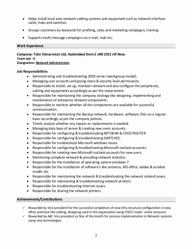 System Administrator Resume format