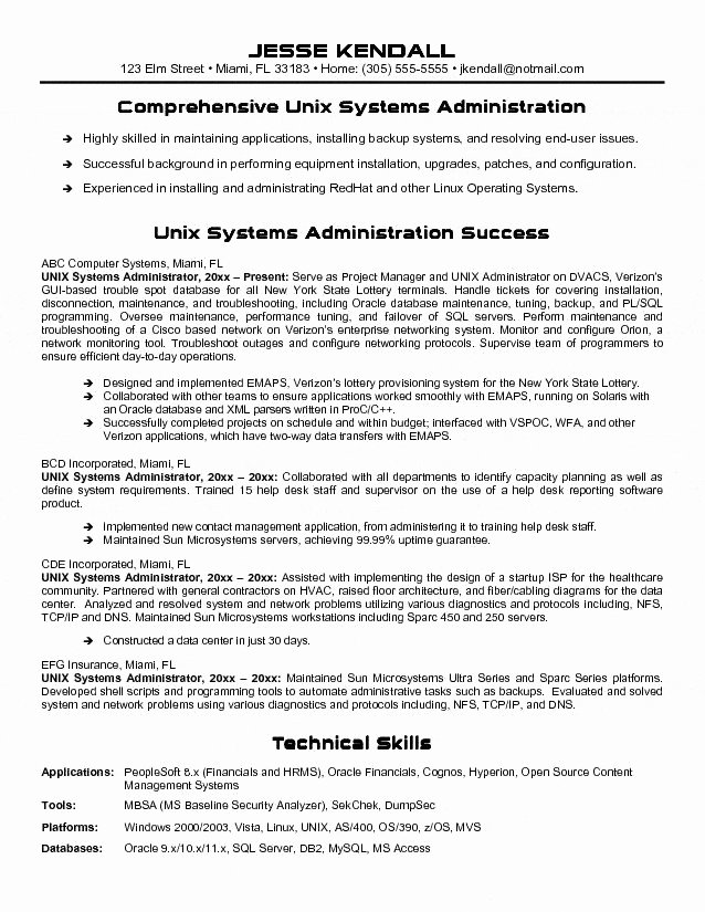 System Administrator Resume Sample