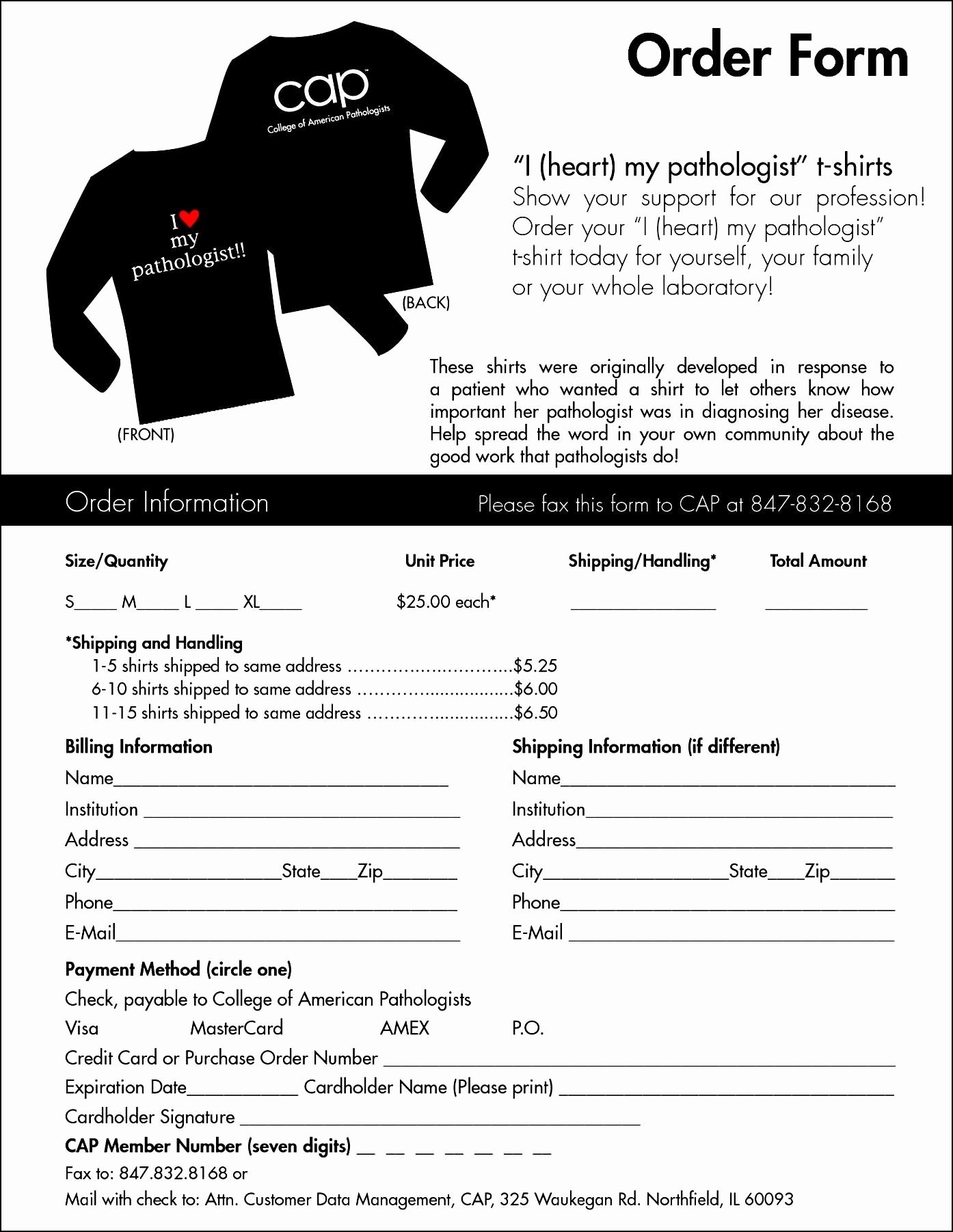 T Shirt order form Template Microsoft Word