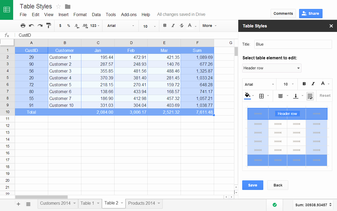Table Styles Add On for Google Sheets
