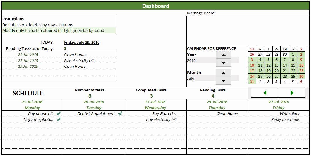 Task List Dashboard Template Excel Spreadsheet