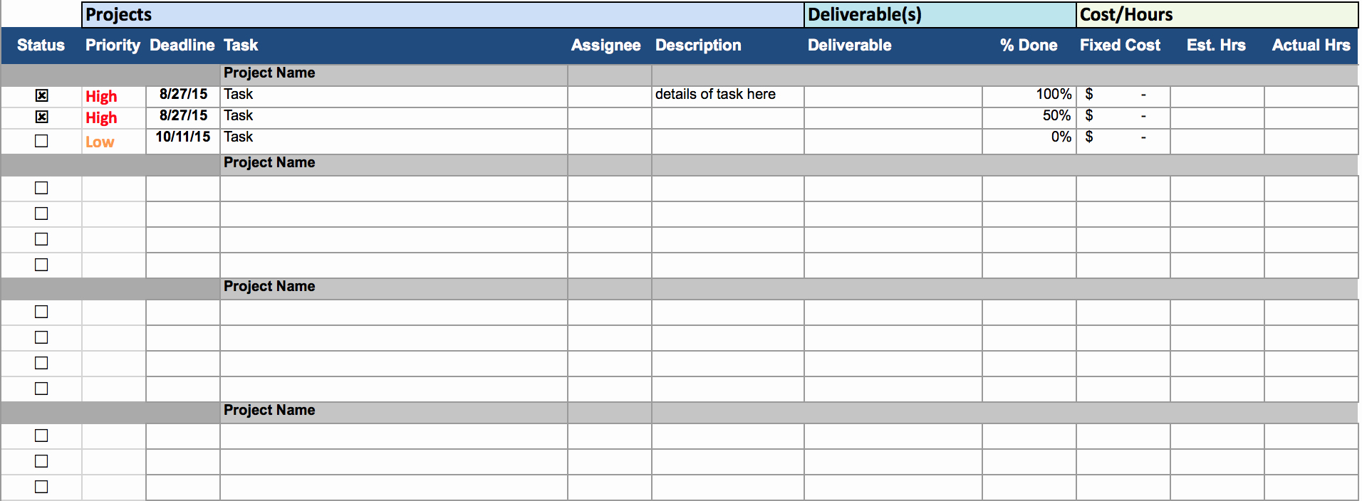 Task Tracking Spreadsheet Template Task Spreadsheet