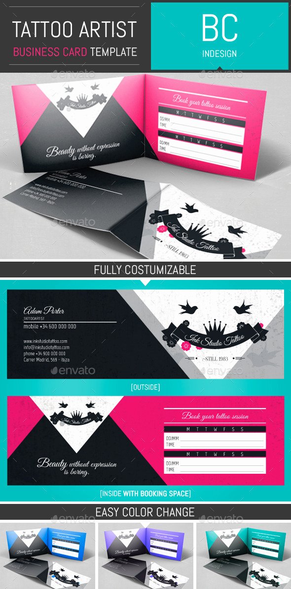 Tattoo Artist Folded Business Card Template by Dogmadesign