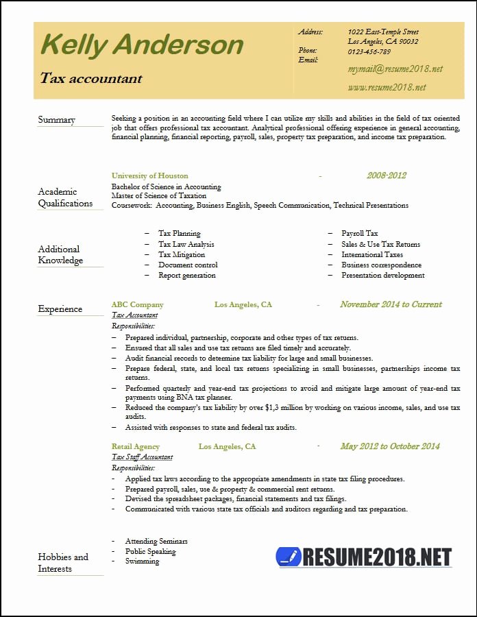 Tax Accountant Resume Example 2018 Resume 2018