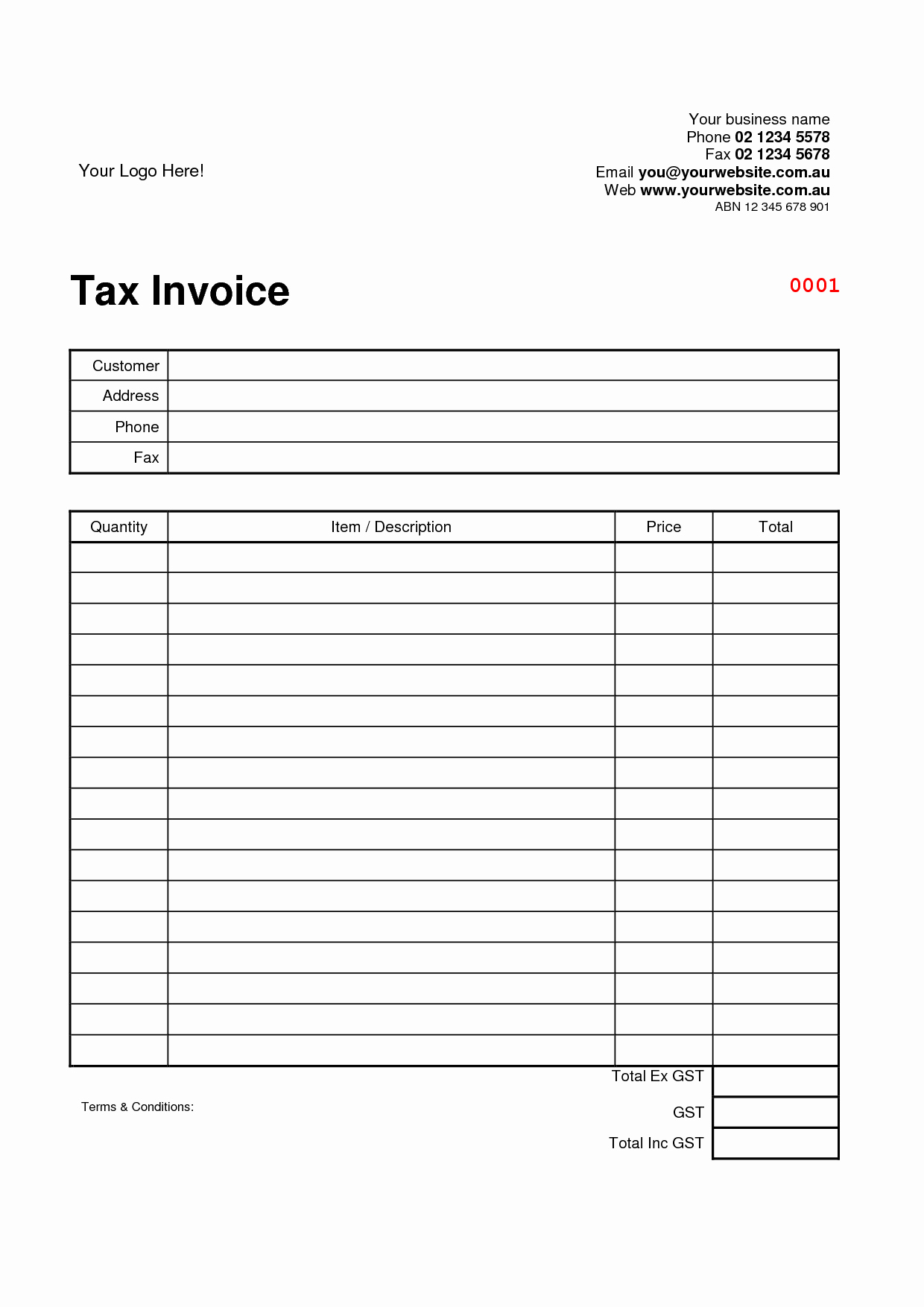 Tax Invoice Template Australia