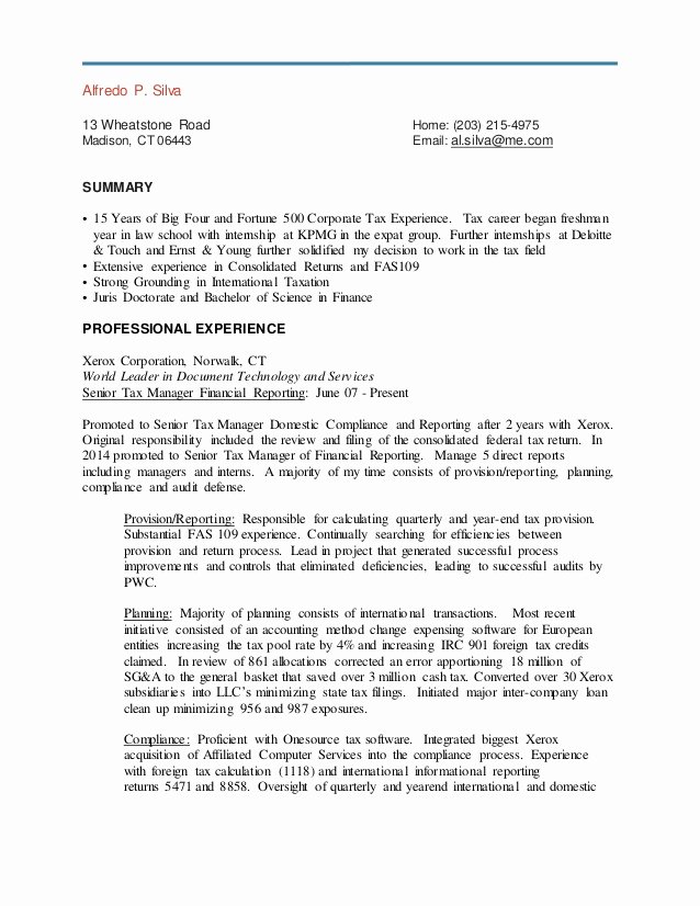 Tax Manager Resume