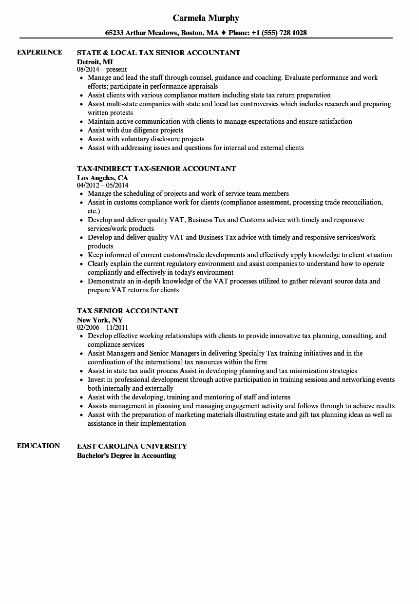 tax senior accountant resume sample