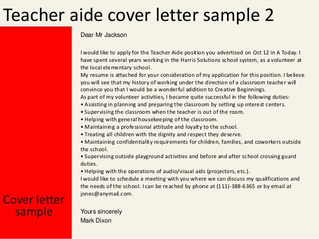 Teacher Aide Cover Letter