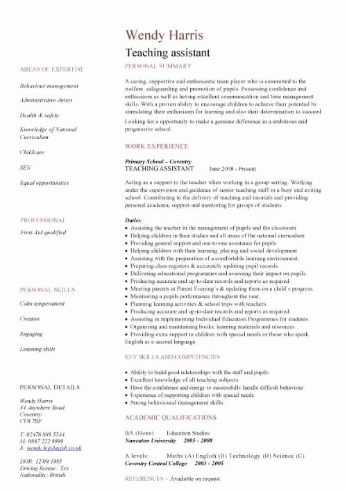 Teacher assistant Resume Objective Best Resume Collection