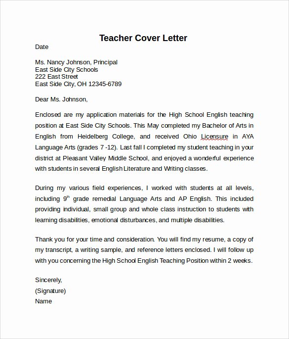 Teacher Cover Letter Example 10 Download Free Documents