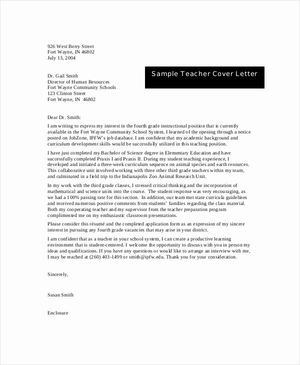 teacher cover letter examples