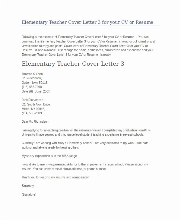 Teacher Cover Letter Example 9 Free Word Pdf Documents
