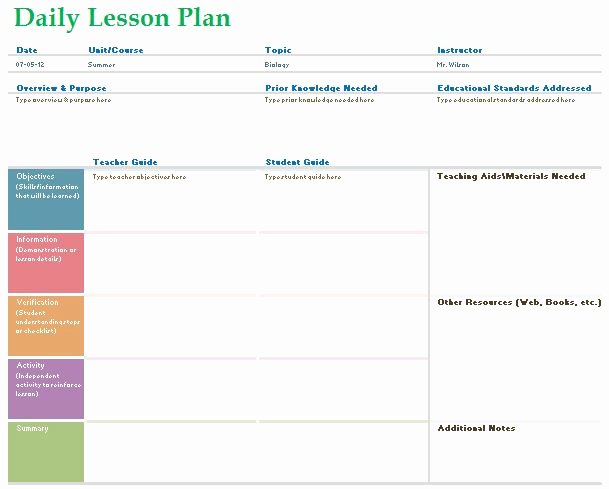 Teacher Daily Lesson Planner Template