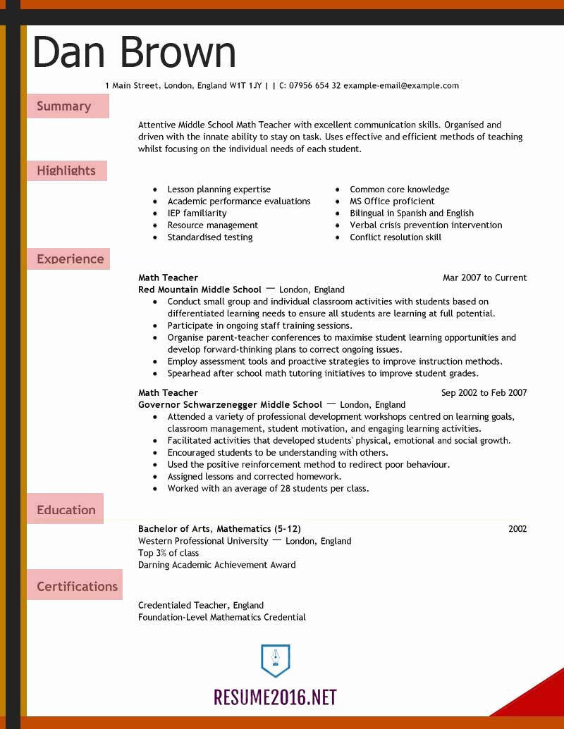 teacher resume 2016 for elementary school