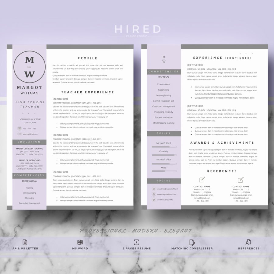 Teacher Resume Template for Ms Word &quot;margot&quot; Hired