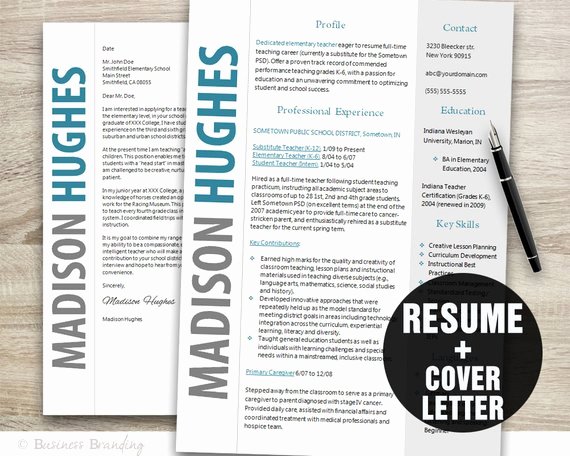 Teacher Resume Template Word Cover Letter Template Instant