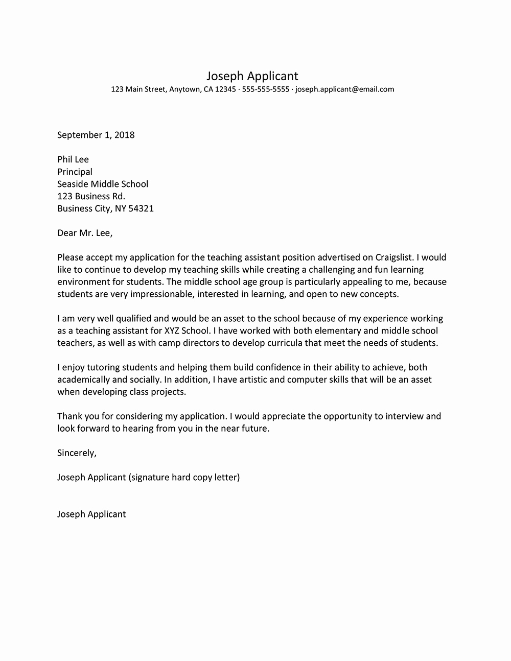 Teaching assistant Cover Letter Samples with Cover Letter