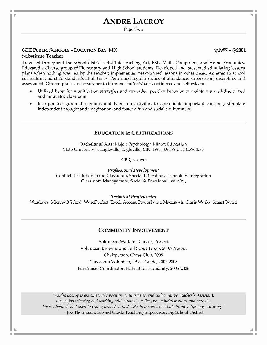 Teaching assistant Resume Writing Example