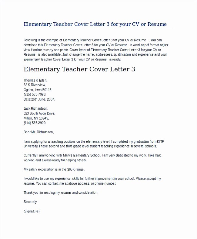 teaching cover letter examples
