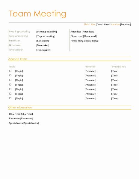 Team meeting agenda informal TM