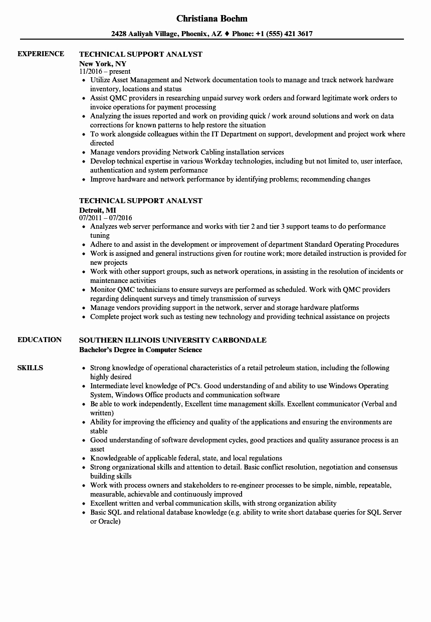 Technical Support Analyst Resume Samples