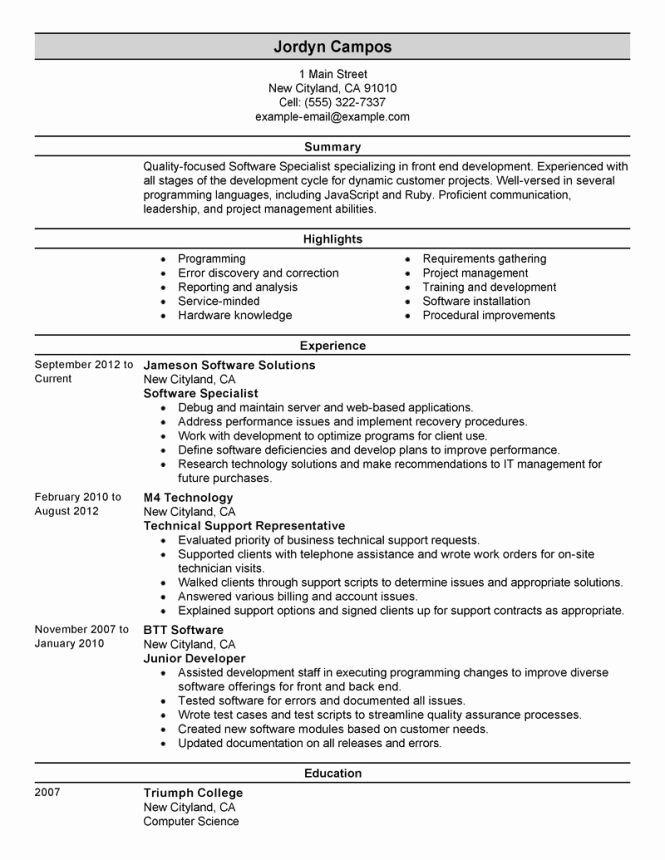 Technical Support Specialist Resume Sample