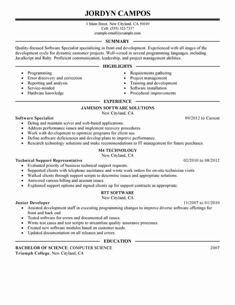 Technical Support Specialist Resume Technical Support