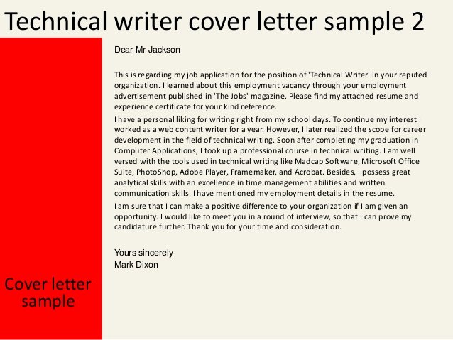 Technical Writer Cover Letter